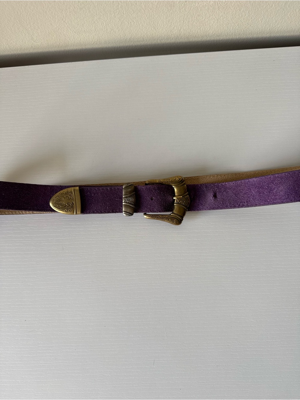Vintage Purple Suede Leather Western Belt Brass Buckle - Picture 6 of 8